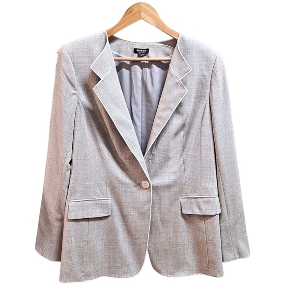 Worth NY Wool One Button Closure Heather Dove Gray Blazer Plus Size 16